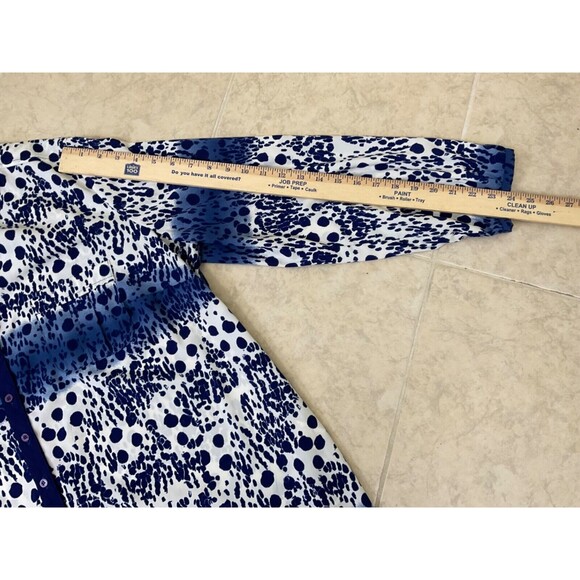 Fred David Blouse Womens Plus Size 1X Blue dots Career Office Button Up - Picture 7 of 9